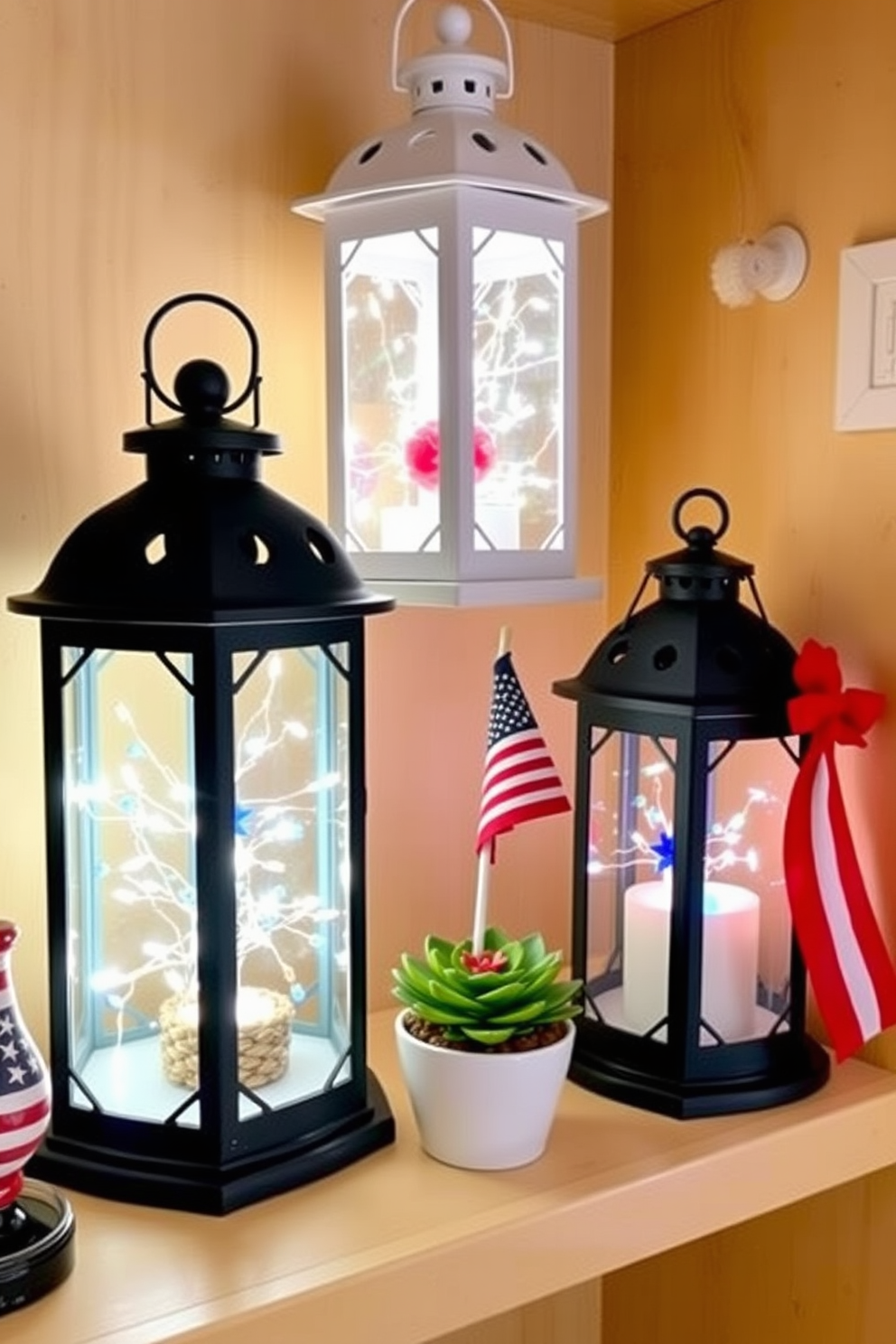 Decorative lanterns with fairy lights create a warm and inviting atmosphere in any small space. These charming accents can be placed on shelves or hung from walls to enhance the cozy ambiance while celebrating Memorial Day. Incorporate red, white, and blue elements alongside the lanterns to pay tribute to the holiday. Use small potted plants or seasonal flowers to complement the decor and add a touch of freshness to the space.