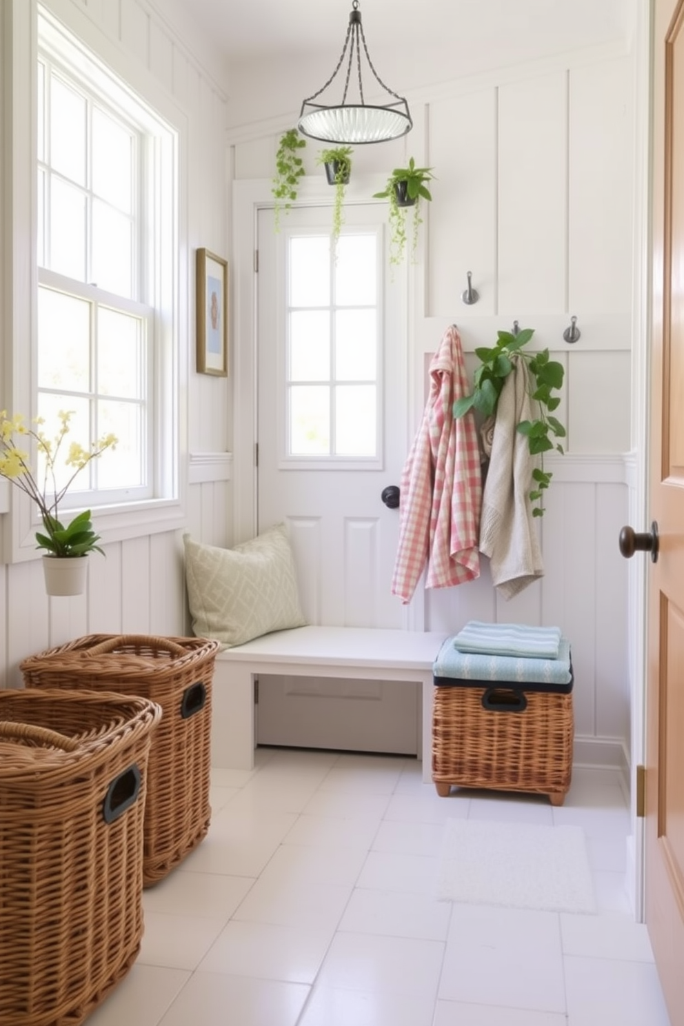 Create a serene mudroom that embraces the essence of spring. Incorporate wicker baskets for stylish storage, adding a touch of warmth and texture to the space. Choose a light color palette with soft pastels to enhance the airy feel. Adorn the walls with cheerful artwork and hang a few potted plants to bring nature indoors.