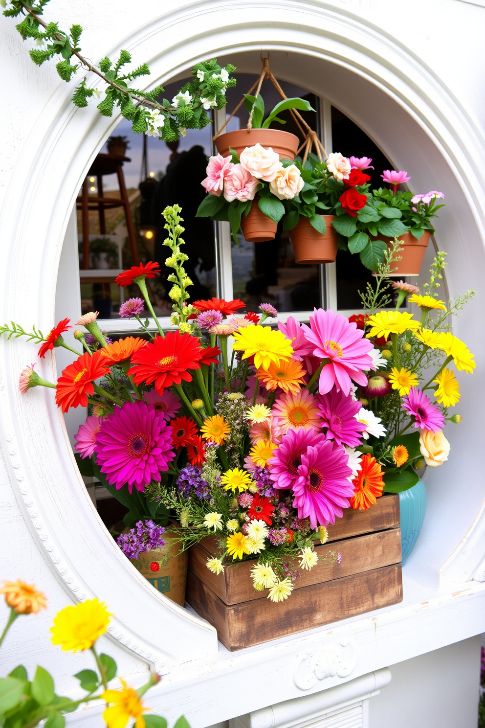 Floral arrangements in unique containers create a vibrant and refreshing atmosphere. Incorporate an assortment of colorful blooms in unconventional vessels such as vintage teacups or rustic wooden boxes. Spring window decorating ideas can transform your space with seasonal charm. Adorn your windowsills with potted plants, hanging planters, and cheerful garlands to celebrate the beauty of the season.