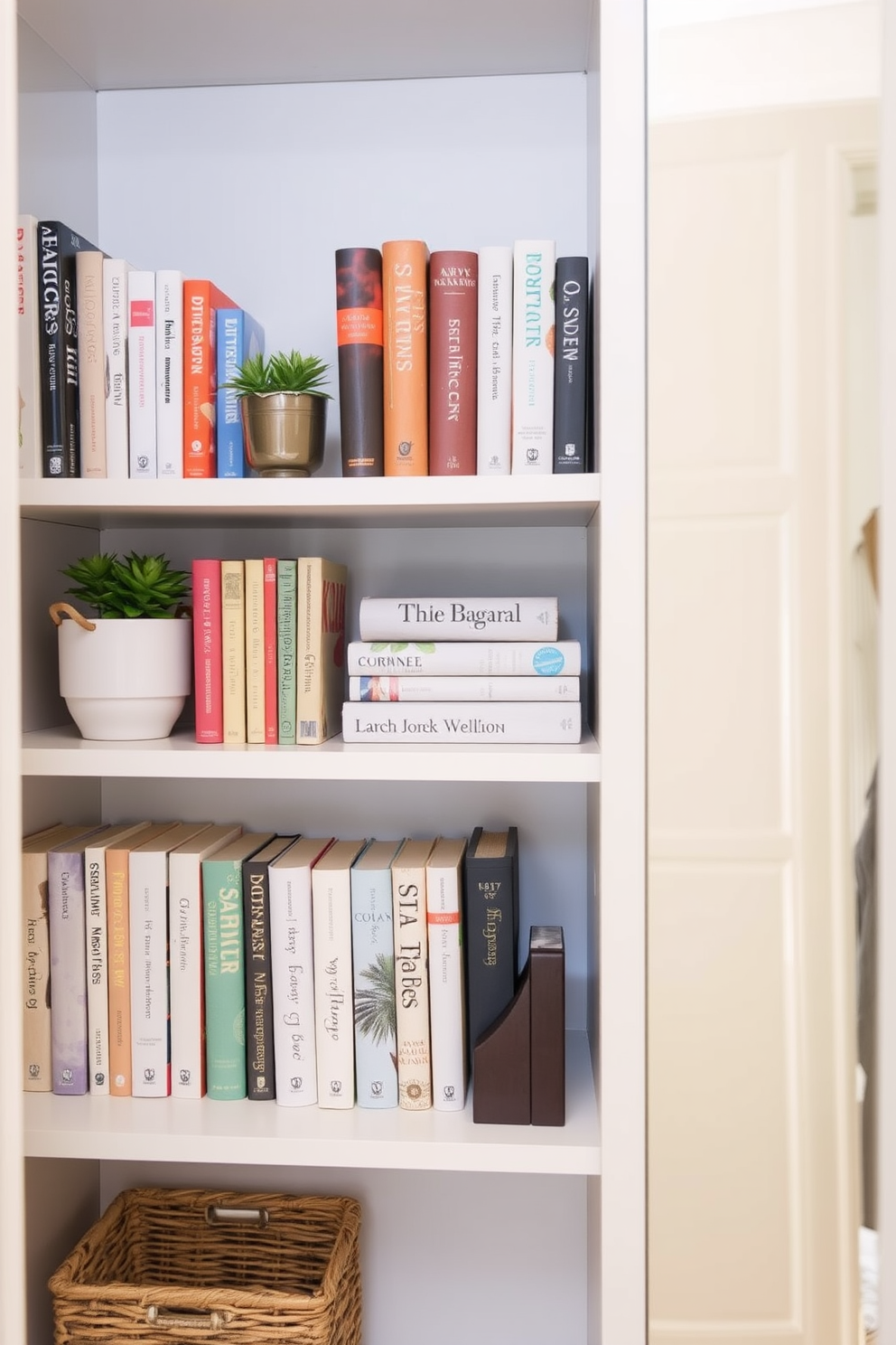 Display your favorite summer books on shelves. Arrange them by color or size for a visually appealing look. Incorporate decorative elements like plants or framed photos to enhance the shelf design. Use unique bookends to add personality and style to the display. Summer closet decorating ideas can transform your space into a refreshing retreat. Consider using light colors and breathable fabrics to create an airy atmosphere. Add woven baskets for organization and a touch of natural texture. Incorporate a full-length mirror to enhance the sense of space and functionality.