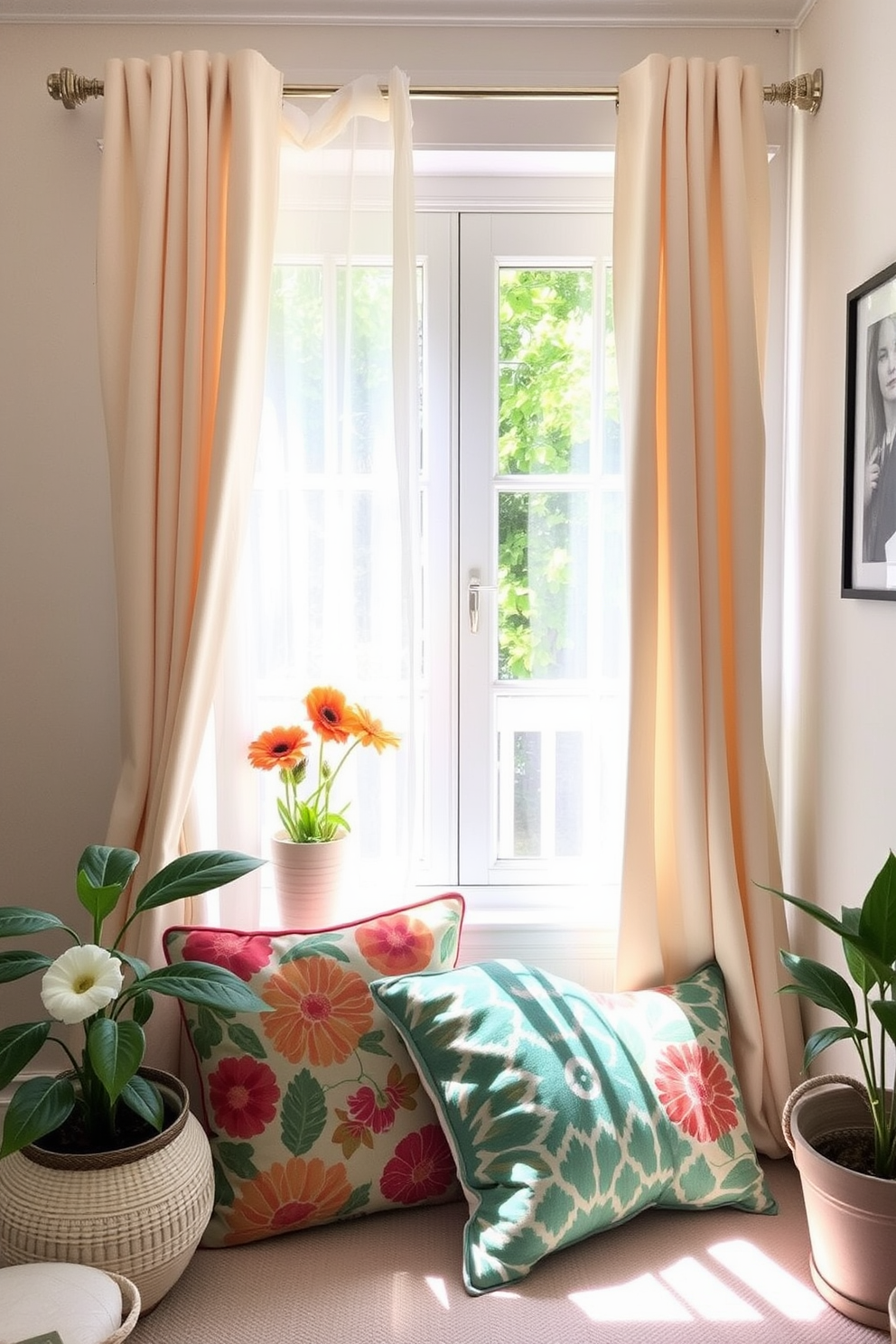 Brighten your small space with light sheer curtains that allow natural light to filter through while maintaining privacy. Incorporate summer-themed decor such as vibrant cushions and potted plants to create a fresh and inviting atmosphere.