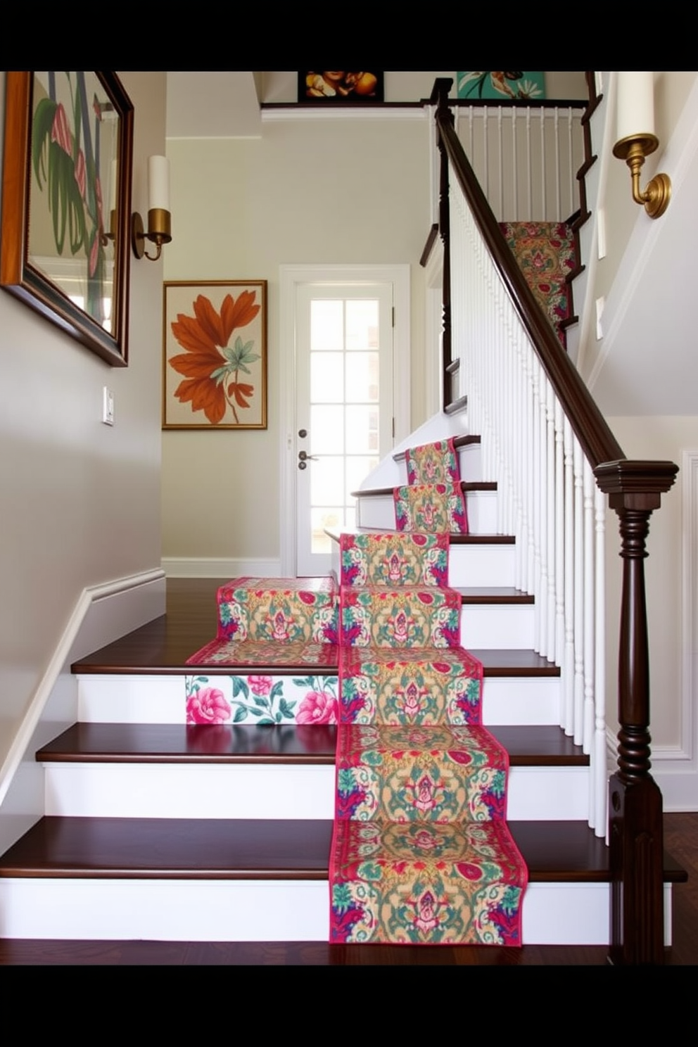 A vibrant patterned stair runner adds warmth and character to your staircase. The bold colors and intricate designs create a welcoming atmosphere while enhancing the overall decor of the space. Consider using a mix of floral and geometric patterns to create visual interest. Pair the runner with complementary wall art and lighting fixtures to elevate the summer staircase aesthetic.