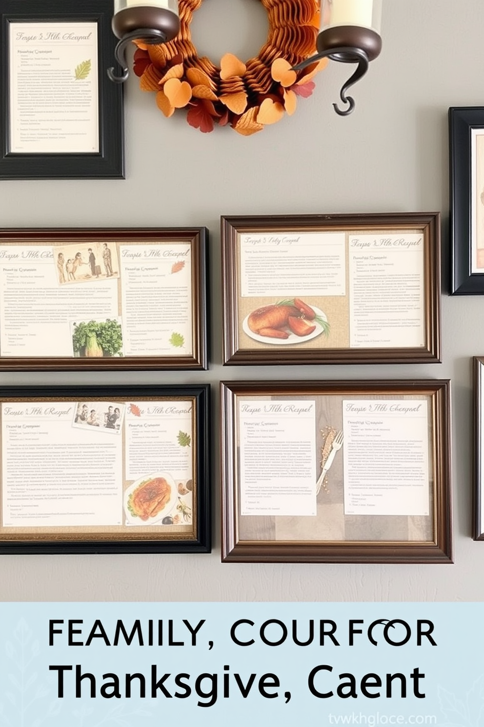 Family recipe cards displayed as art create a warm and inviting atmosphere in your Thanksgiving basement. Arrange the cards in stylish frames and hang them on a feature wall to celebrate family traditions and memories.