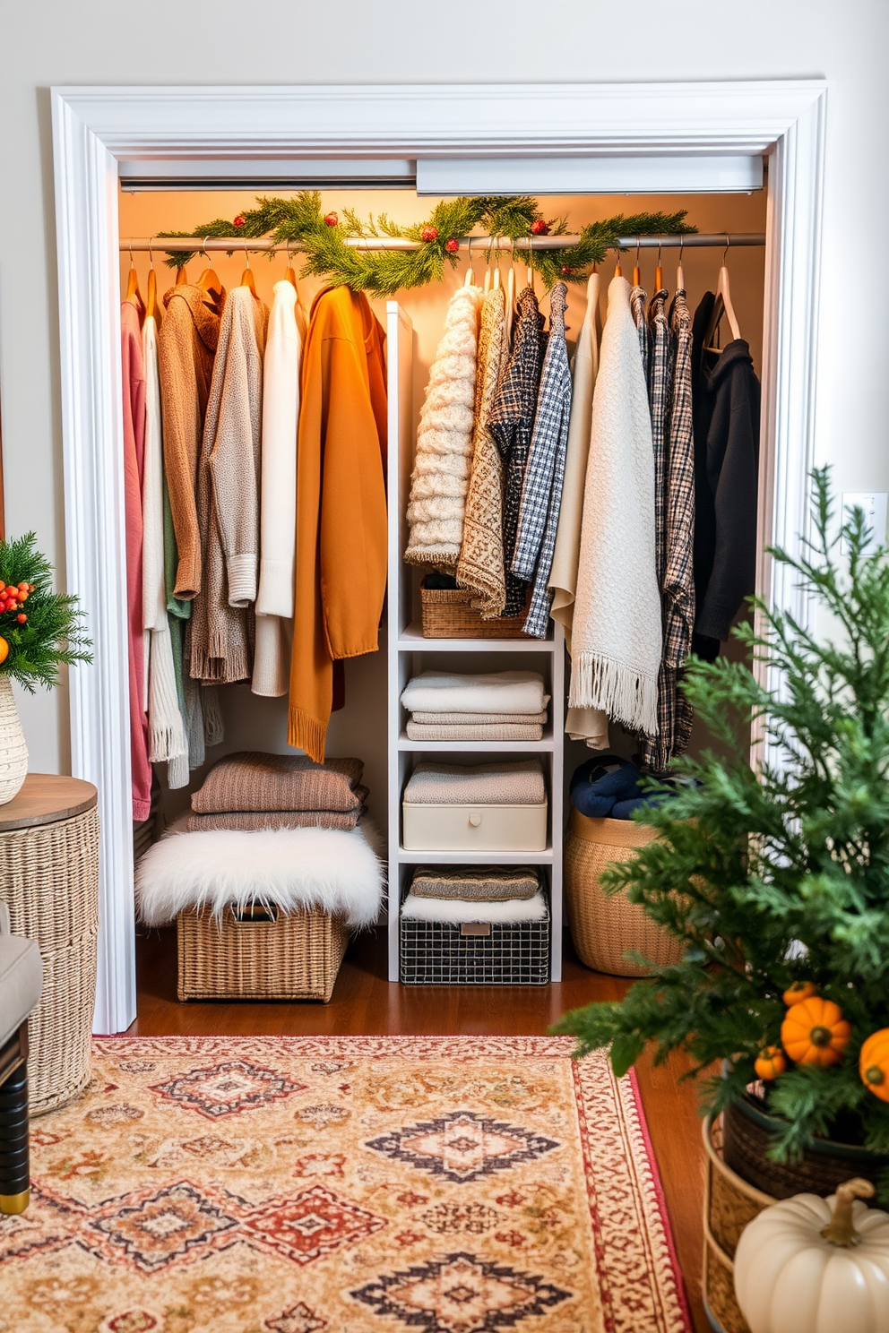 Layered rugs create a cozy and inviting atmosphere in any room. A combination of textures and patterns adds depth and visual interest to the space. Thanksgiving closet decorating ideas can transform your storage area into a festive display. Incorporating seasonal colors and decorations will enhance the holiday spirit while keeping the space organized.