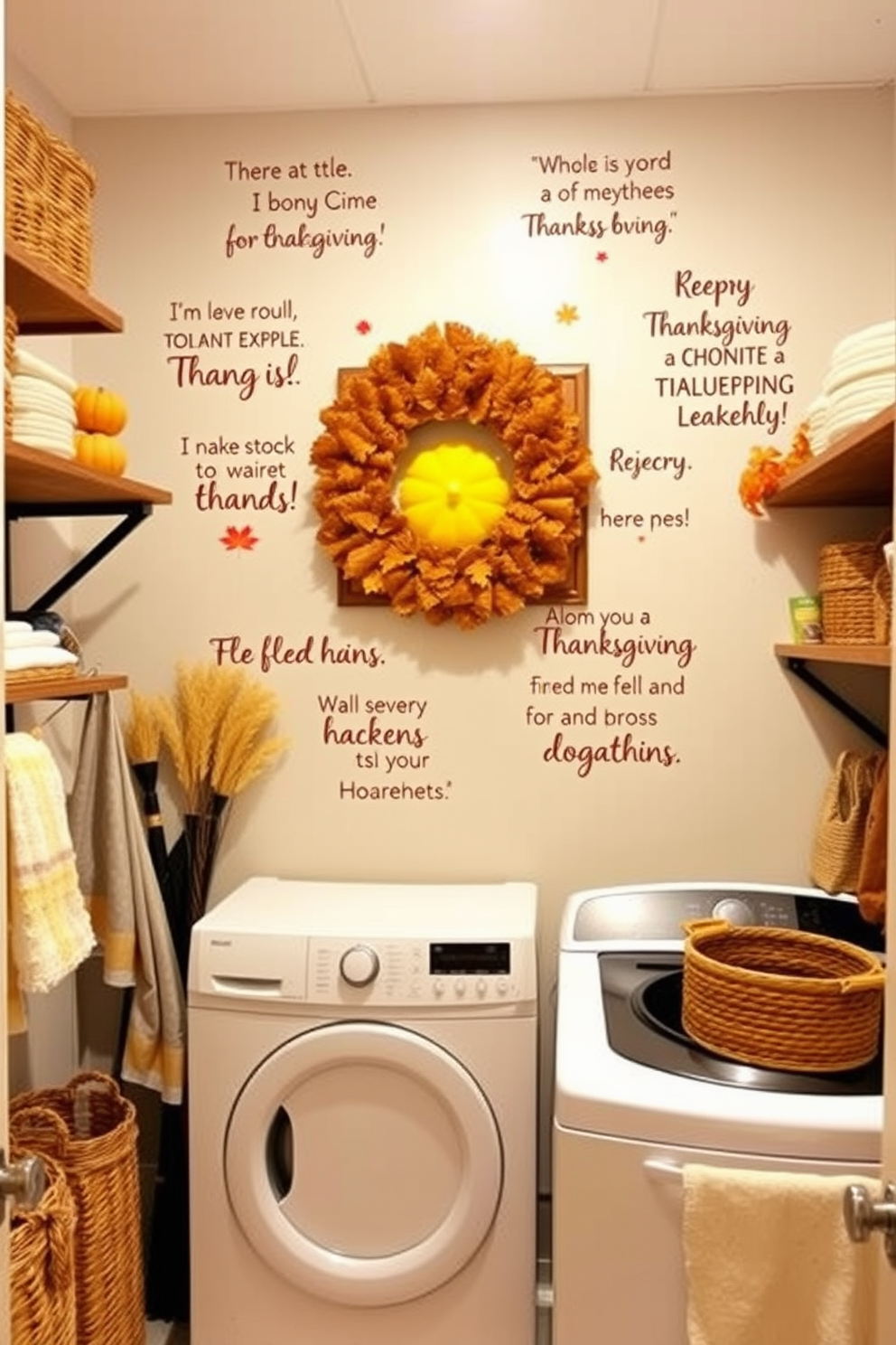 Thanksgiving quotes on wall decals. Imagine a cozy laundry room adorned with warm autumn colors and playful wall decals featuring heartfelt Thanksgiving quotes. Thanksgiving Laundry Room Decorating Ideas. Picture a functional laundry space with rustic wooden shelves, woven baskets for storage, and cheerful decorations that celebrate the spirit of Thanksgiving.