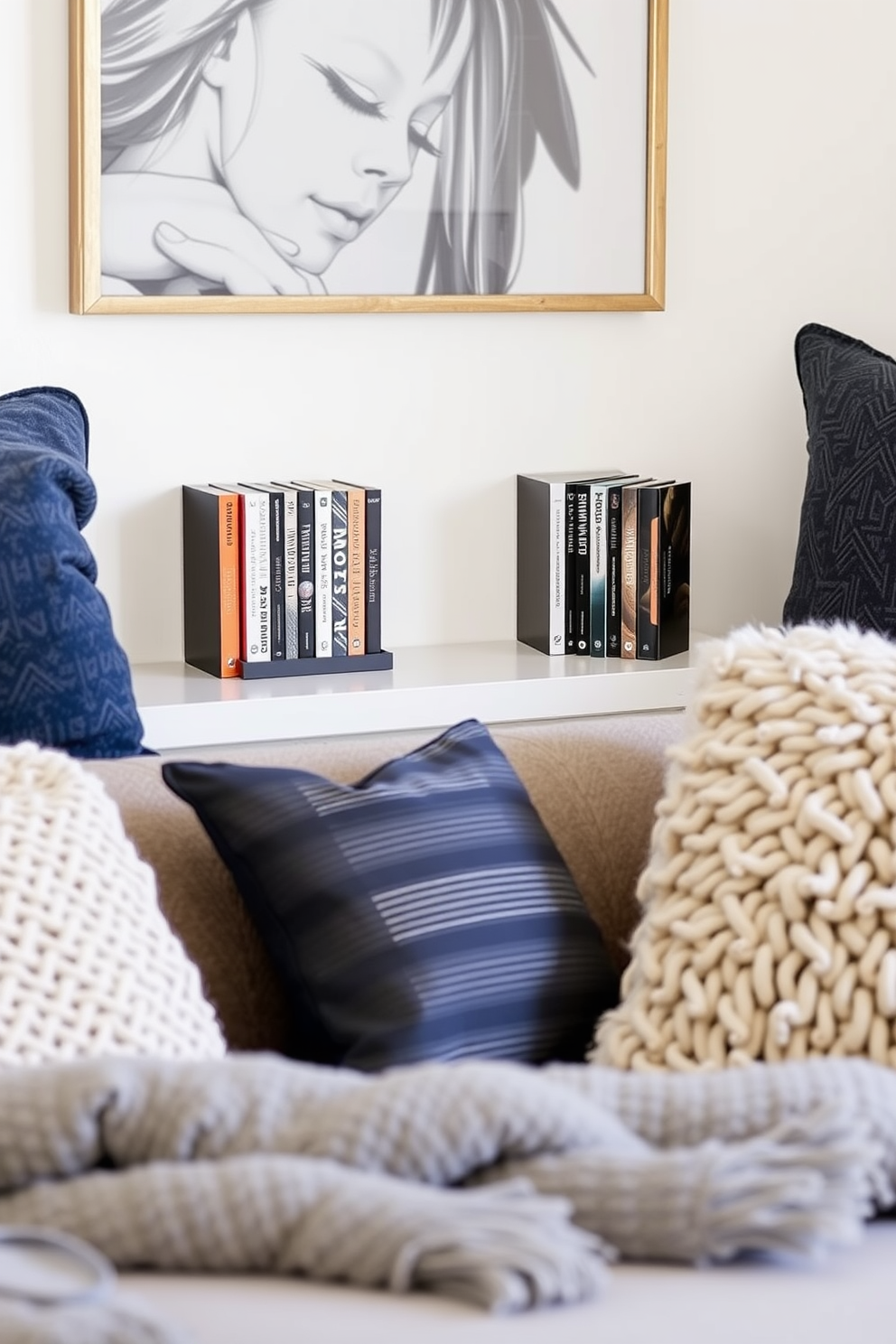 Magnetic bookends create a sleek and contemporary aesthetic for your winter reading nook. Soft throw blankets and plush cushions add warmth and comfort to the space, inviting you to curl up with a good book.